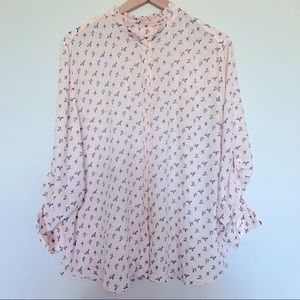 Loft pale pink flowy ruffle top with birds XL